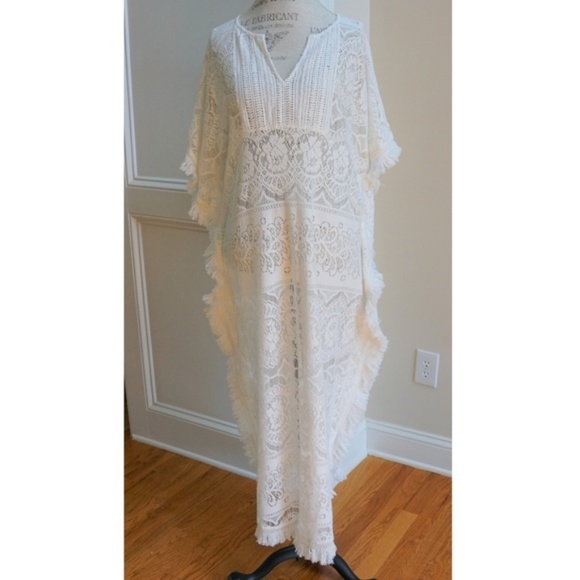 GORGEOUS Long Lace Caftan Tunic Beach Swim Cover - Picture 6 of 8